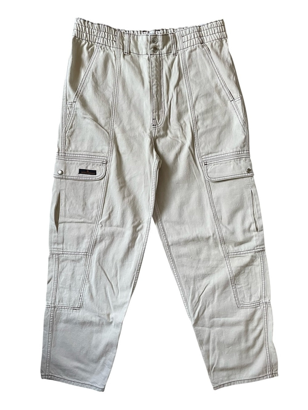 BDG Mens Blaine Cargo Skate Utility Jeans Natural Ivory Straight Leg Elastic NWT
